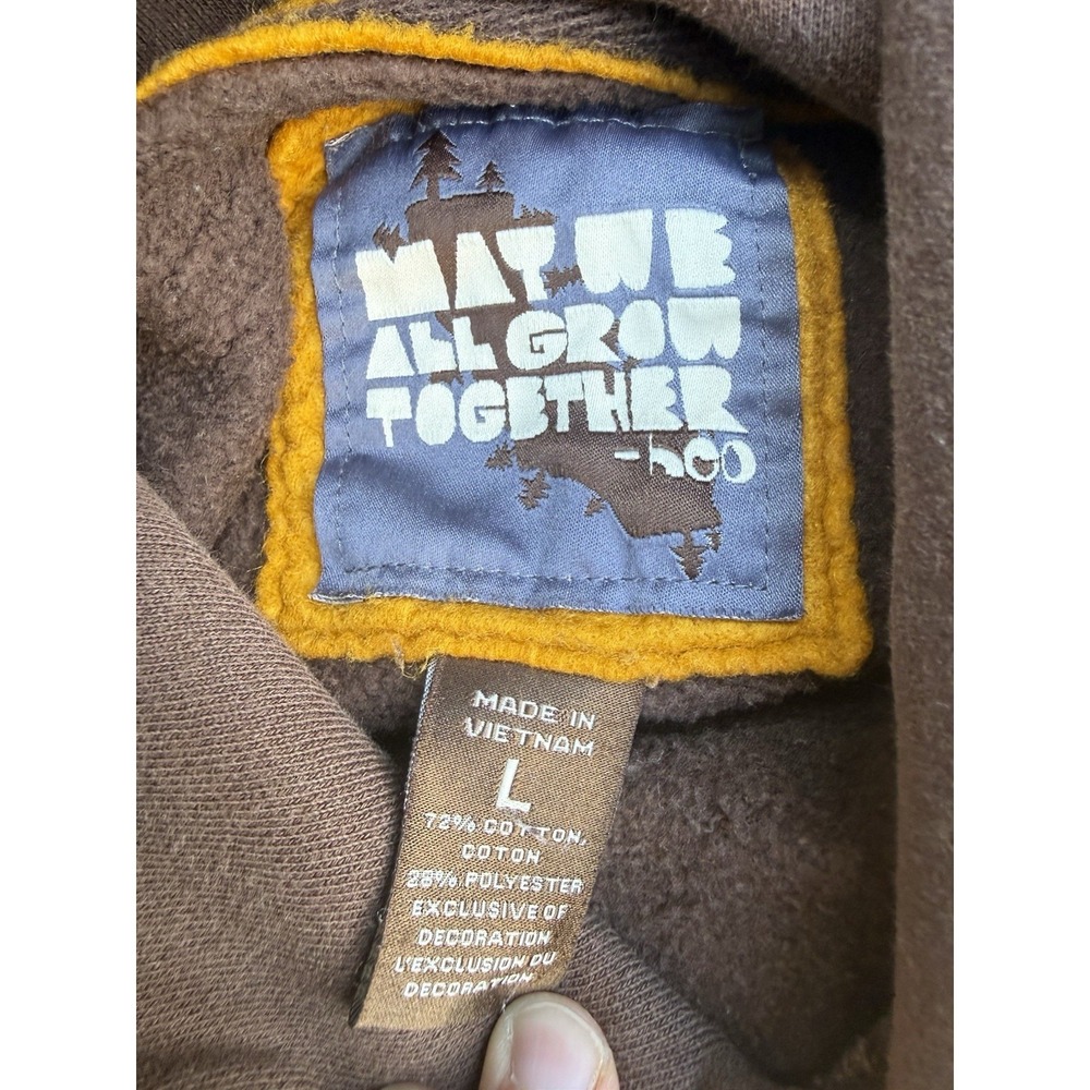 Vtg Y2K Hollister Hoodie Mens Large Brown Distressed Hoodie Embroidered - Picture 4 of 9
